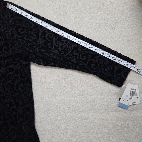NWT Notations 1X Whimsygoth Witchy Velvet Burnout Tunic Long Sleeve Button Black - Picture 10 of 16